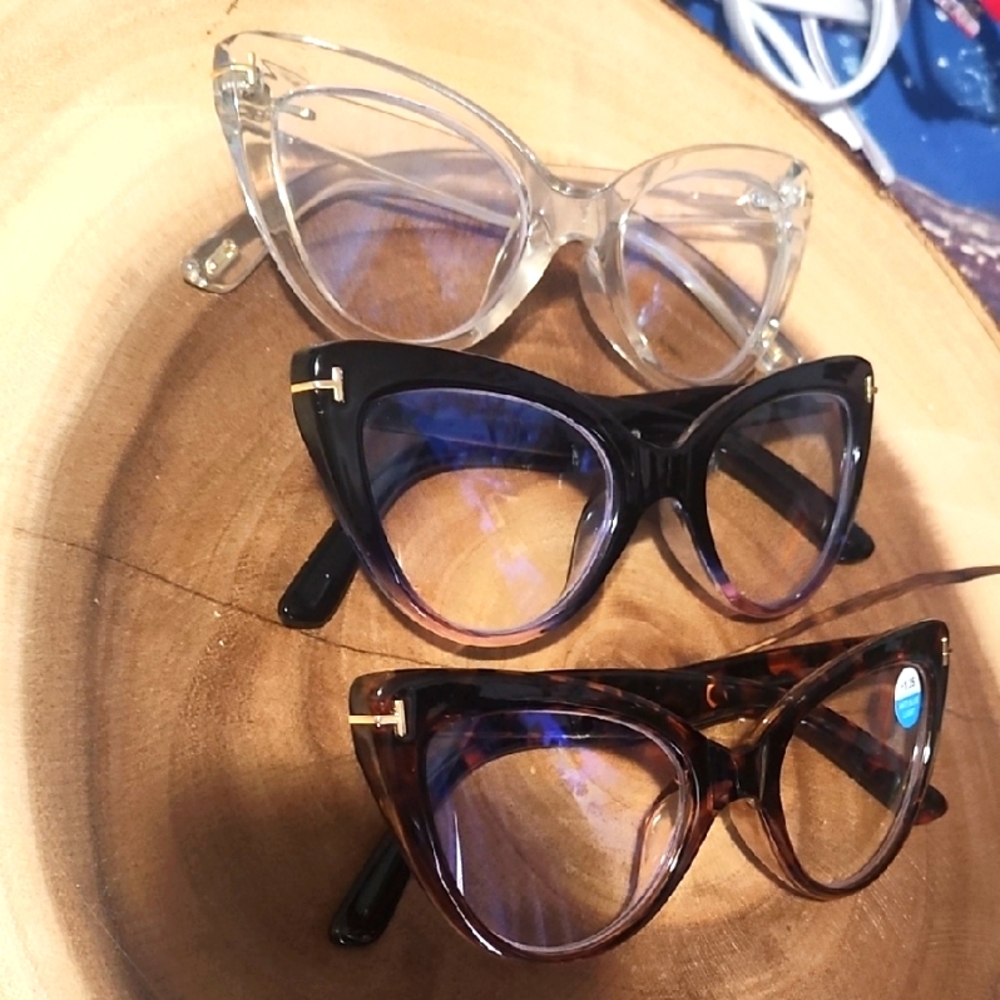 Stylish Cateye  Unisex Eyewear (3 pc Set) - Black, Clear, Tortoise 1.25 New - Picture 2 of 5